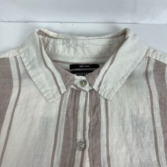 Jones New York 100% Linen White Striped Long Sleeve Tunic Button Down Up Women’s - Picture 10 of 16